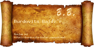 Burdovits Balár névjegykártya